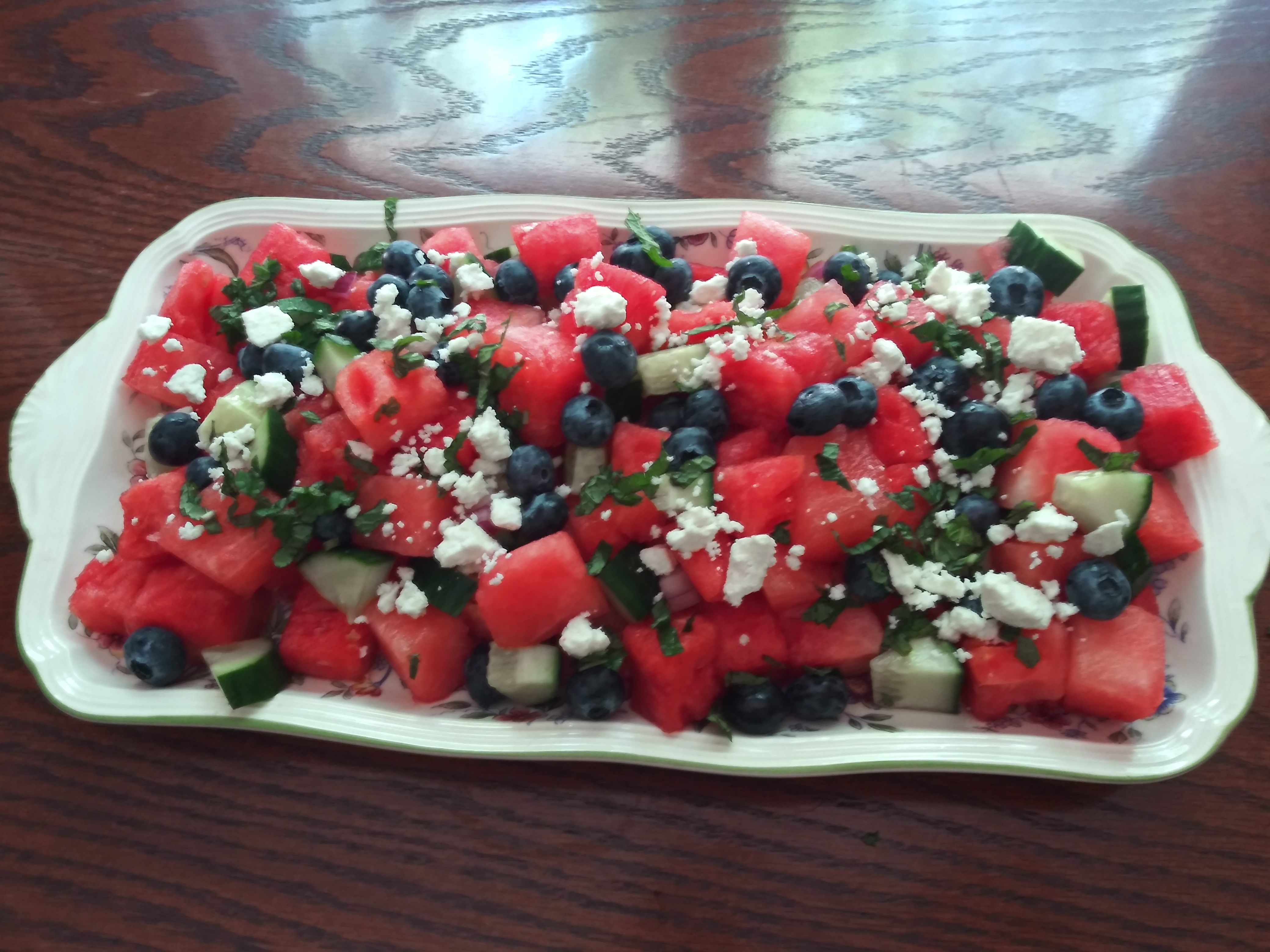 Watermelon Salad with Cucumber and Mint